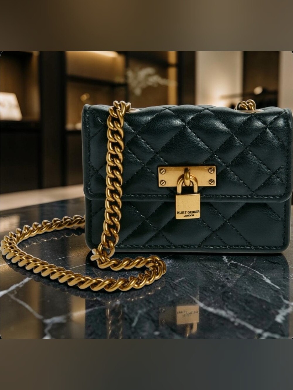 Kurt Geiger Micro Mini Quilted Faux Leather Chain Shoulder Bag